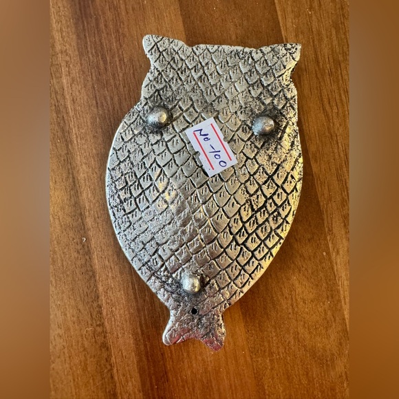 Artisan Nepal Silver Metal Owl Incense Holder- Silver - Picture 2 of 2